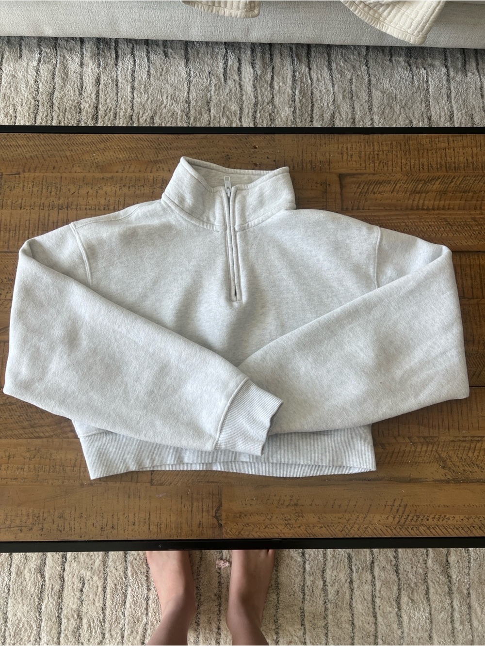 Tna Heather Grey Cropped Quarter-Zip Sweatshirt